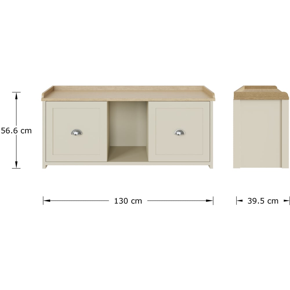 GFW Lancaster 2 Door Cream and Oak Shoe Bench Image 8