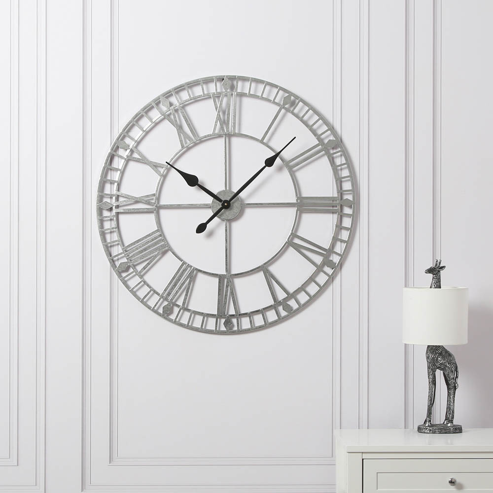 EOS Silver Foiled Skeleton Wall Clock with Roman Numerals 80cm Image 2