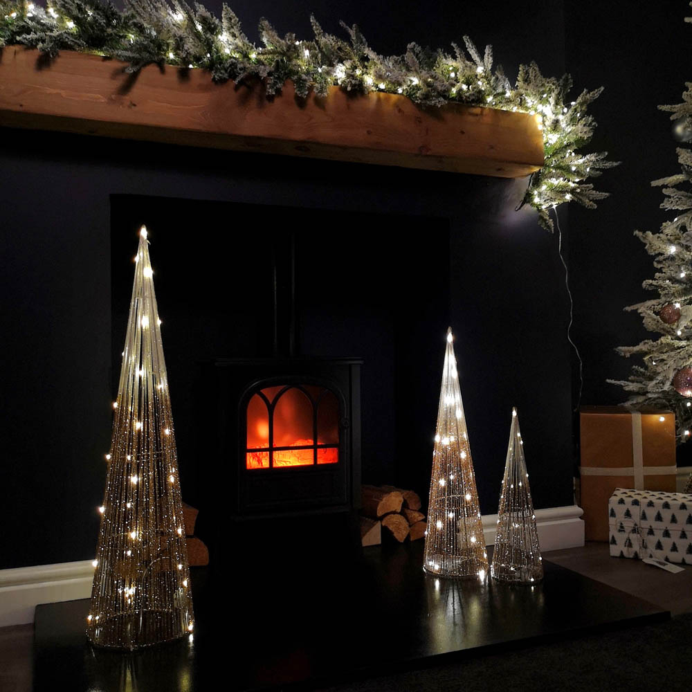 Samuel Alexander 3 Piece 90 Warm White LED Gold Tree Cone Obelisk Set Image 8