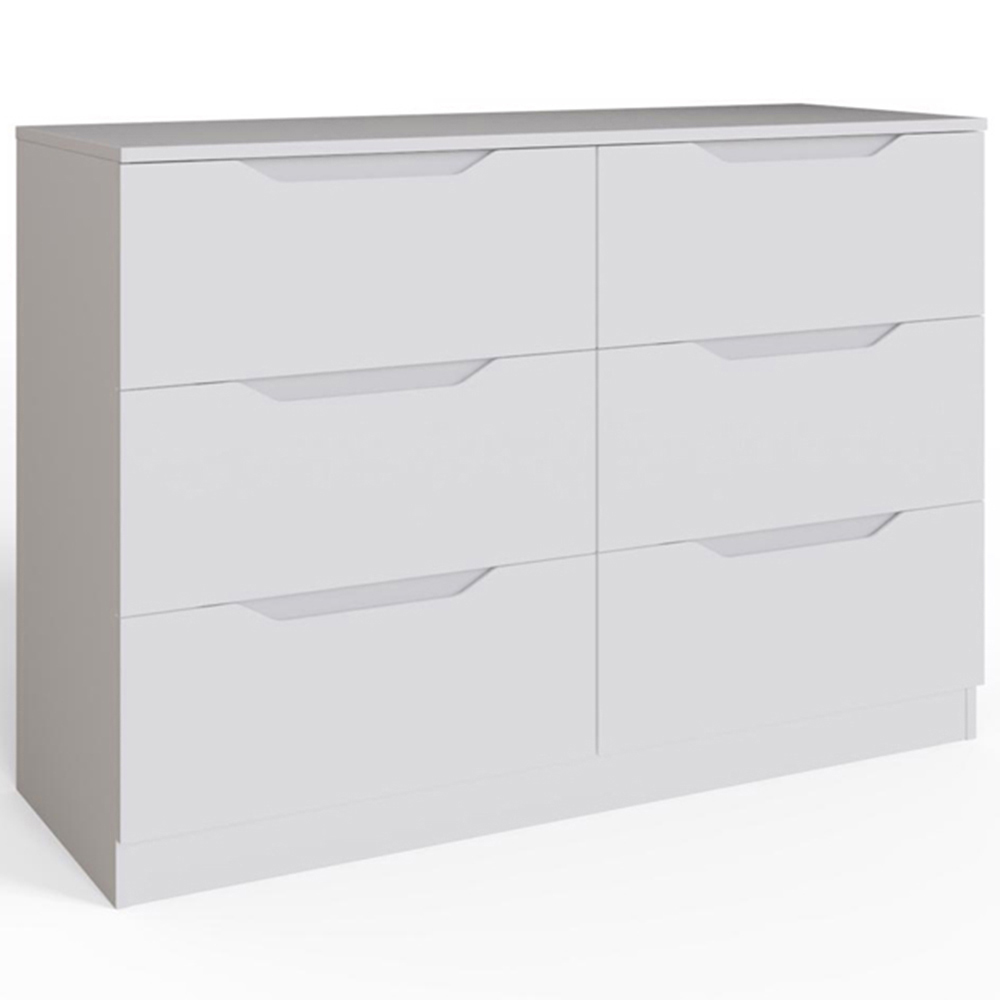 FWStyle Luno 6 Drawer White Modern Wide Chest of Drawers Image 2