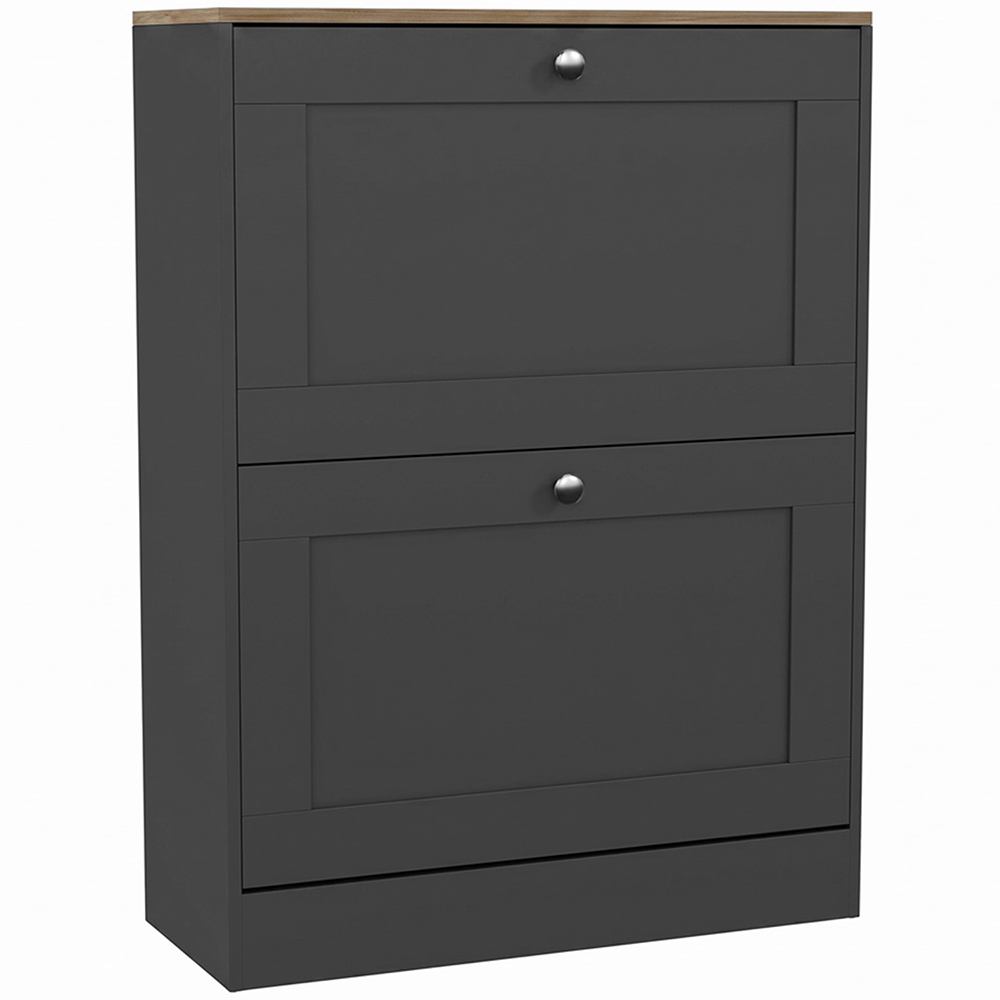 Vida Designs Altino 2 Flip Down Drawer Charcoal Grey and Oak Shoe Cabinet Image 2