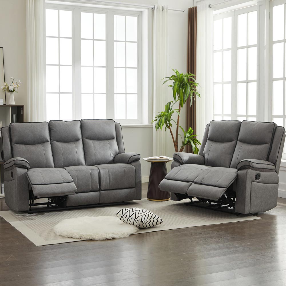 Furniture One 5 Seater Grey Manual Sectional Recliner Couches Sofa Set Image 3
