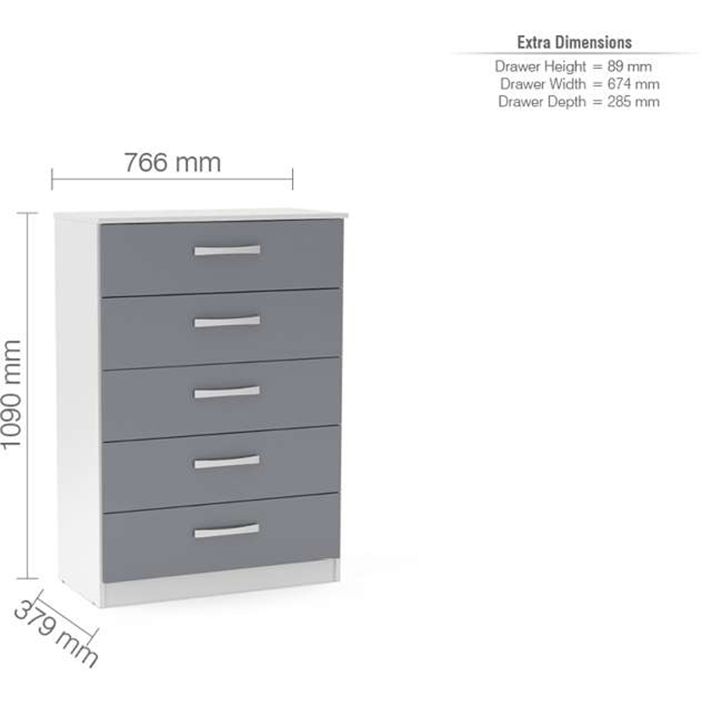 Lynx 5 Drawer White Chest of Drawers Image 4