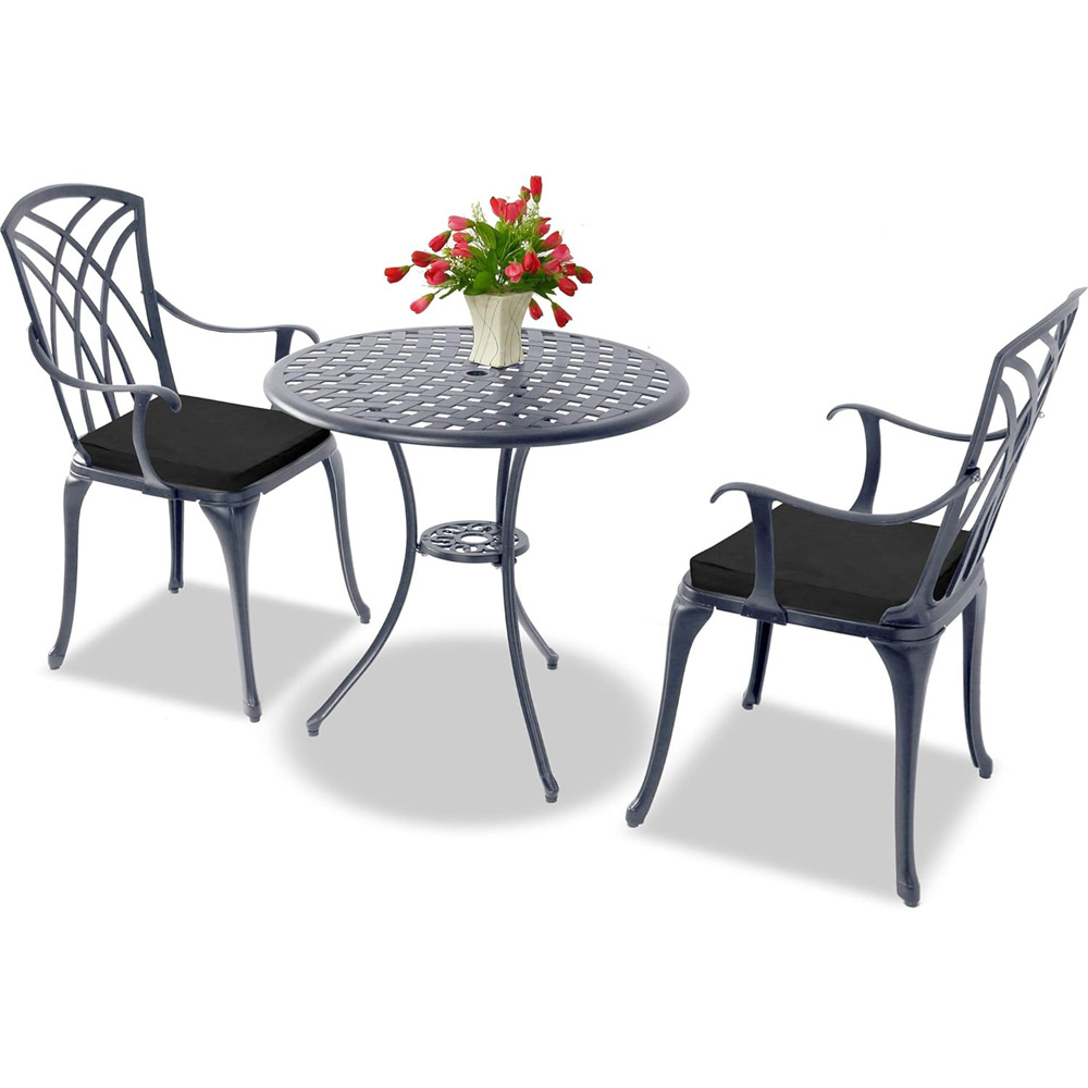 Centurion Oshowa 2 Seater Grey and Black Cast Aluminium Garden Bistro Set with Cushions Image 3