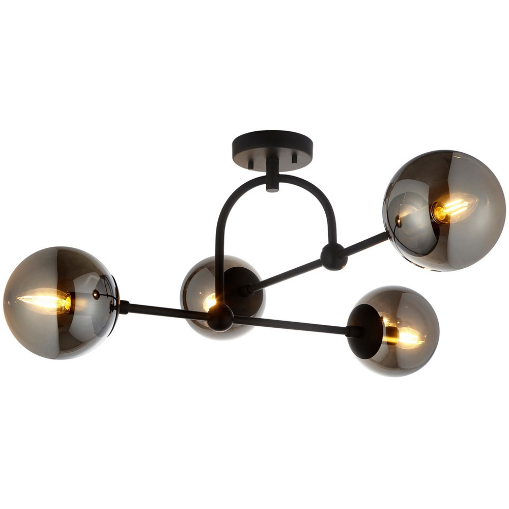 Merano Trieste Smoked Mirror Glass Matt Black Globe Ceiling Light Image 3
