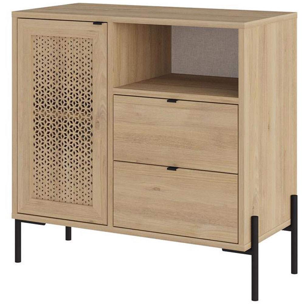 FWStyle Naïve Single Door 2 Drawer Oak Laser Cut Storage Unit Image 2