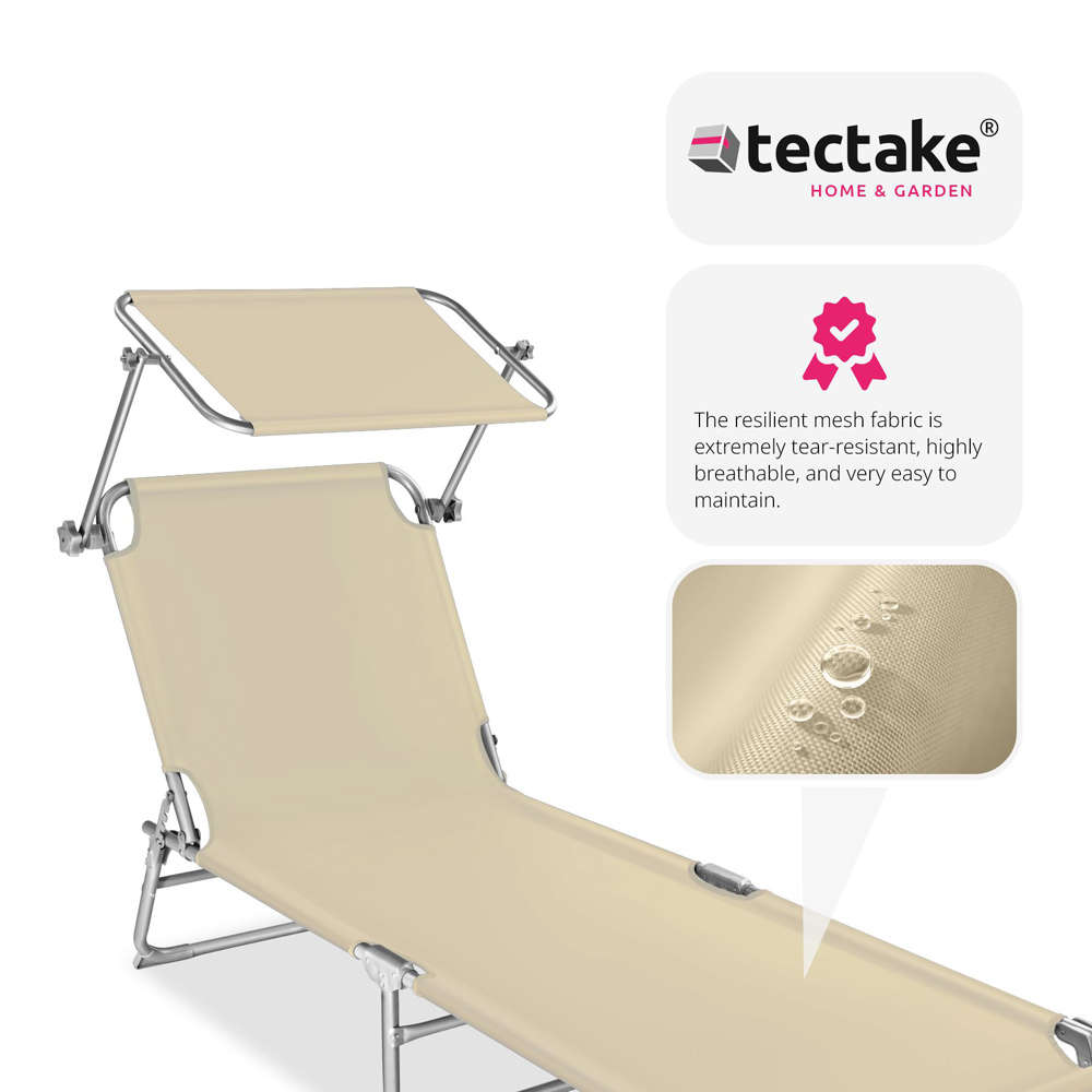 tectake Set of 2 Beige 4 Step Backrest Foldable Sun Lounger Image 8
