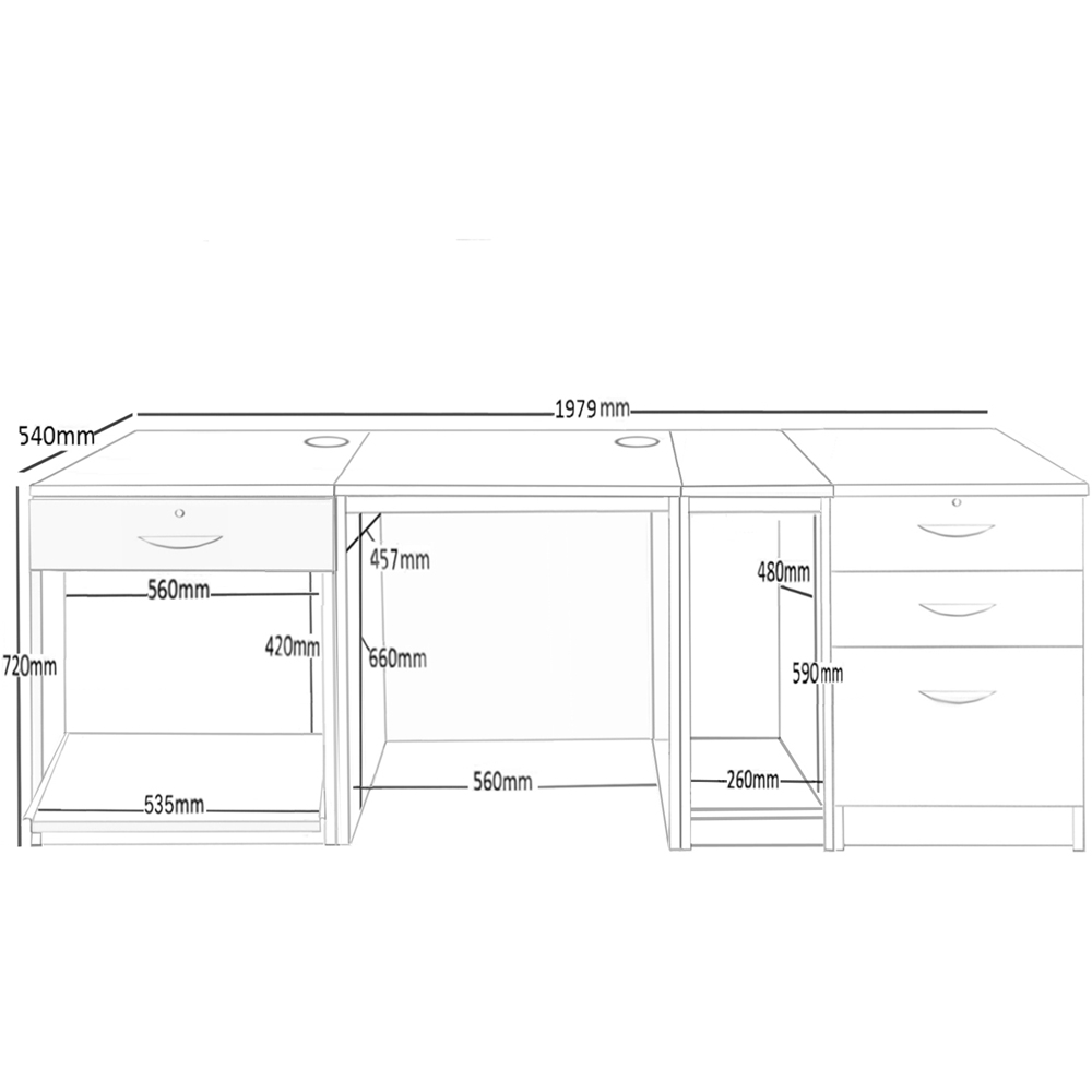 R White Cabinets 4 Drawer Set-16 Computer Desk with Printer Shelf Brown Image 5