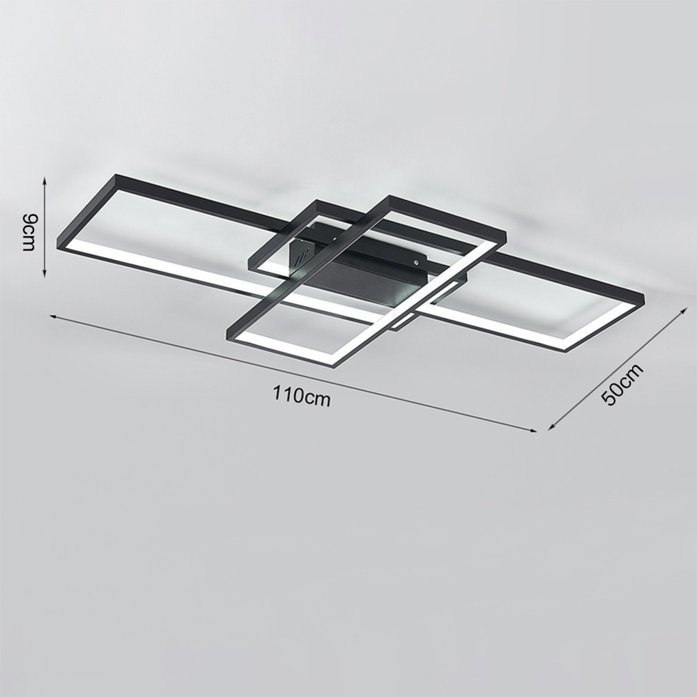 Living and Home 35 inch Rectangular Semi-Flush Ceiling Light Black Image 9