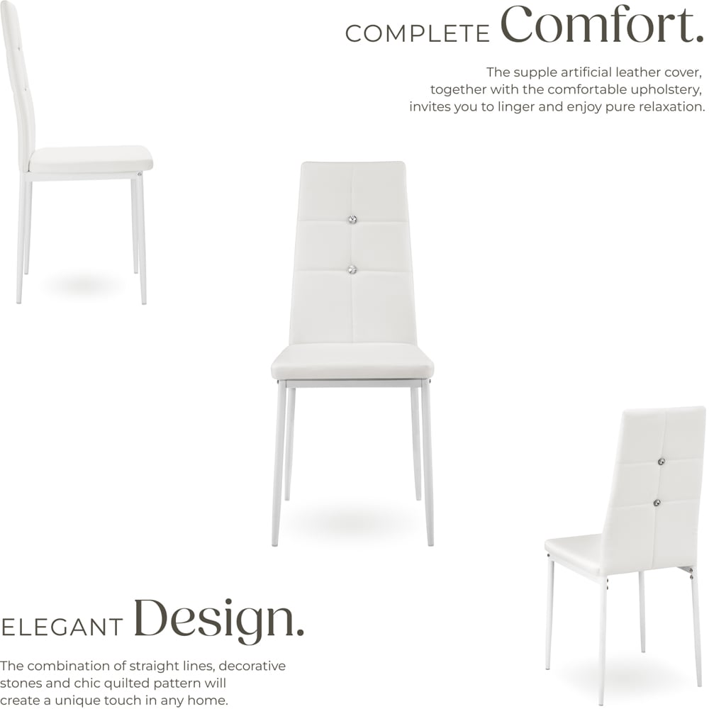 tectake Set of 4 White Rhinestone Highlight Dining Chairs Image 5