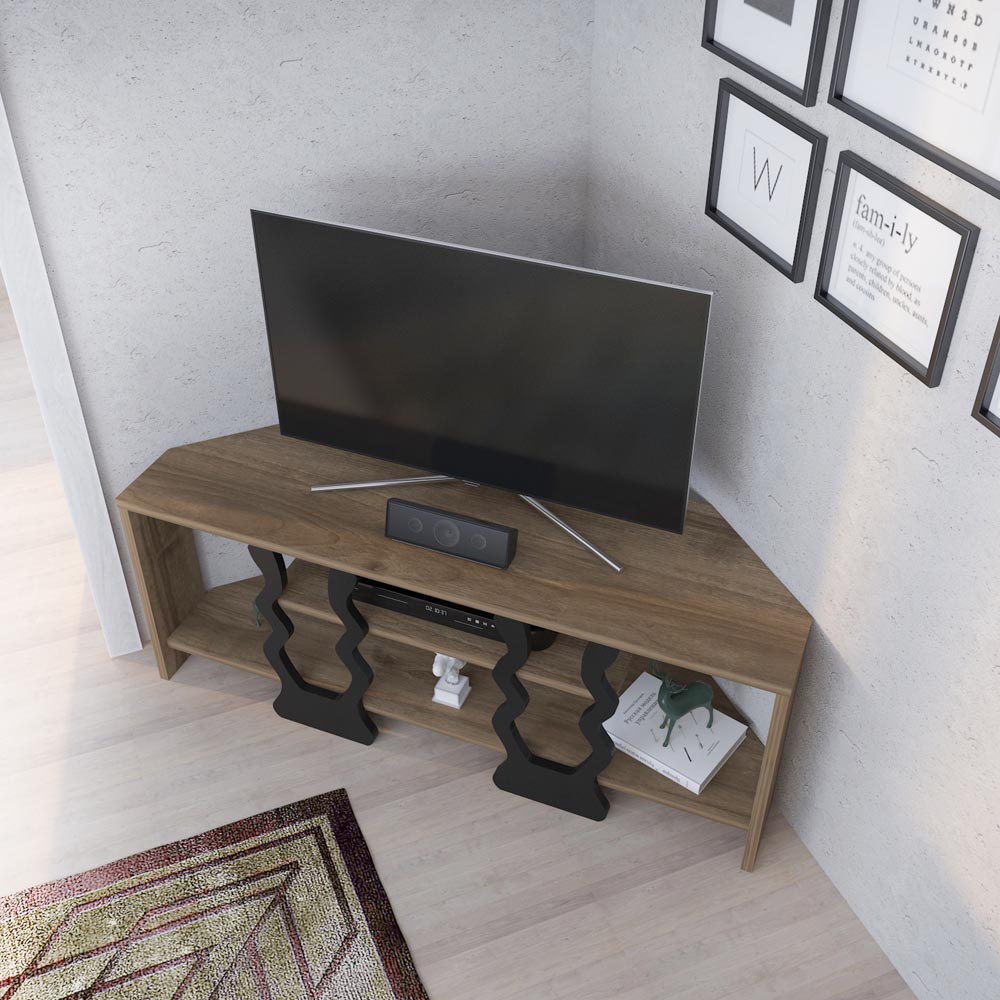 Decorotika Firal 2 Shelf Walnut and Black Corner TV Unit Image 4
