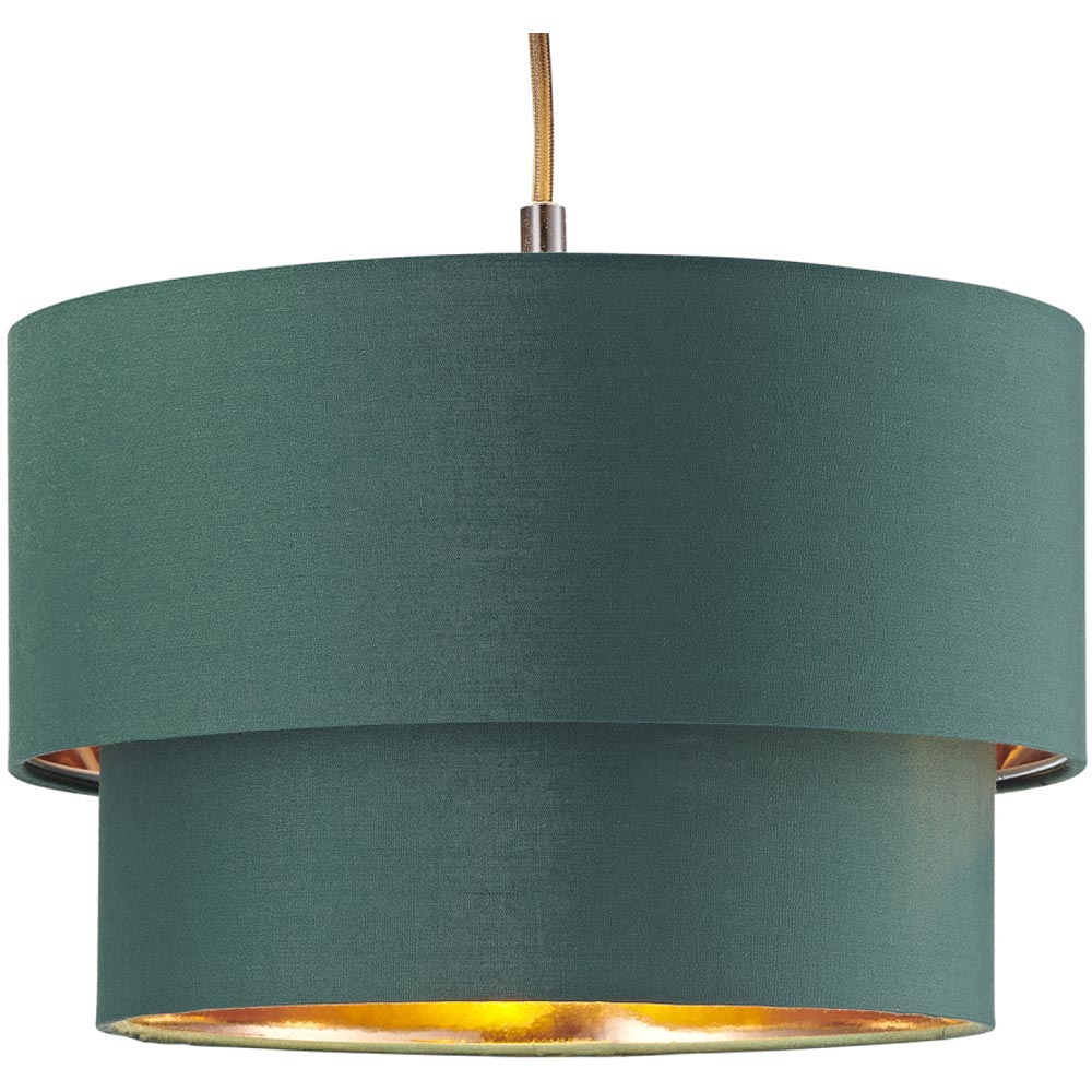 Happy Homewares Modern 2 Tier Forest Green Cotton Pendant Shade with Copper Inner Image 6