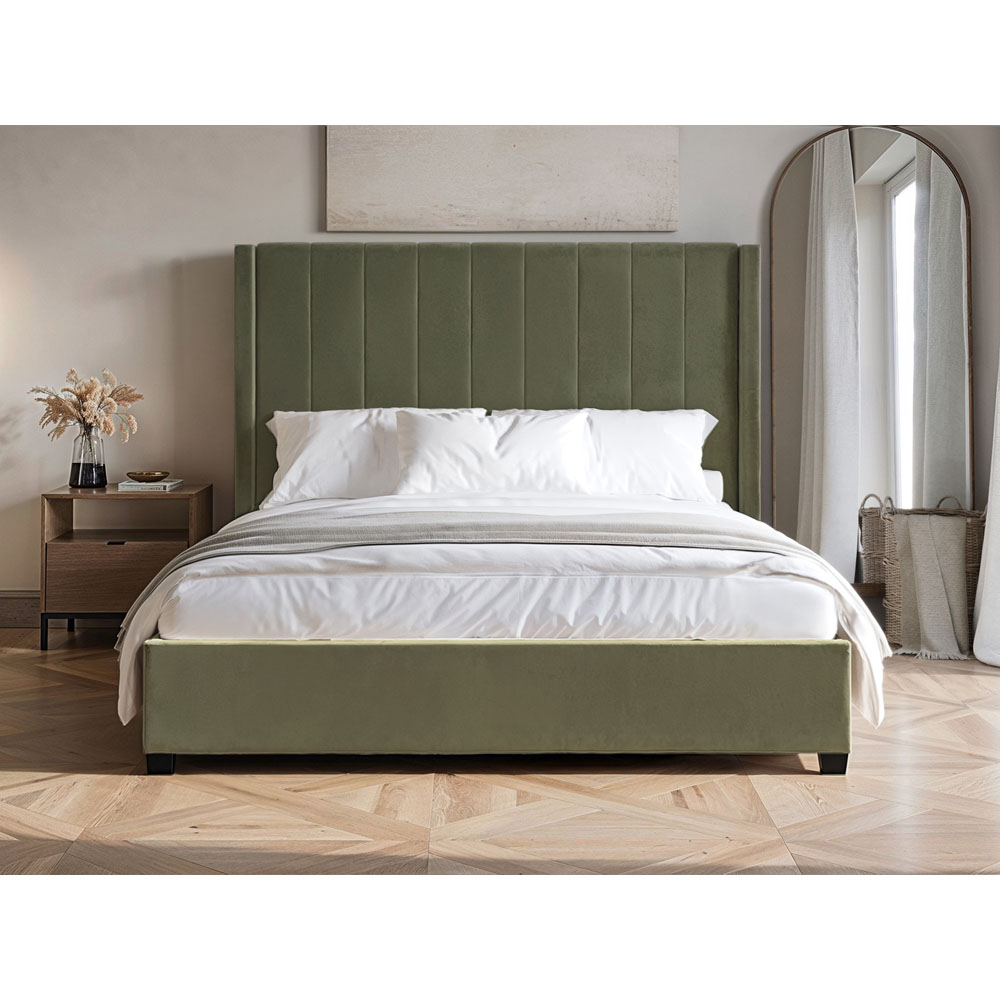 Flair Tiggy Double Khaki Velvet Ottoman Bed with Winged Headboard Image 5