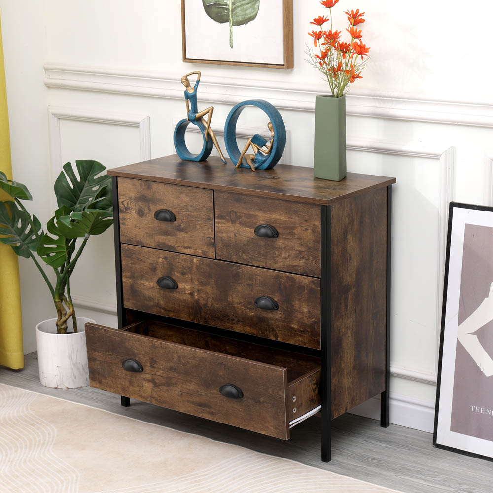 FurnitureHMD 4 Drawer Black and Brown Industrial Wooden Chest of Drawers Image 7