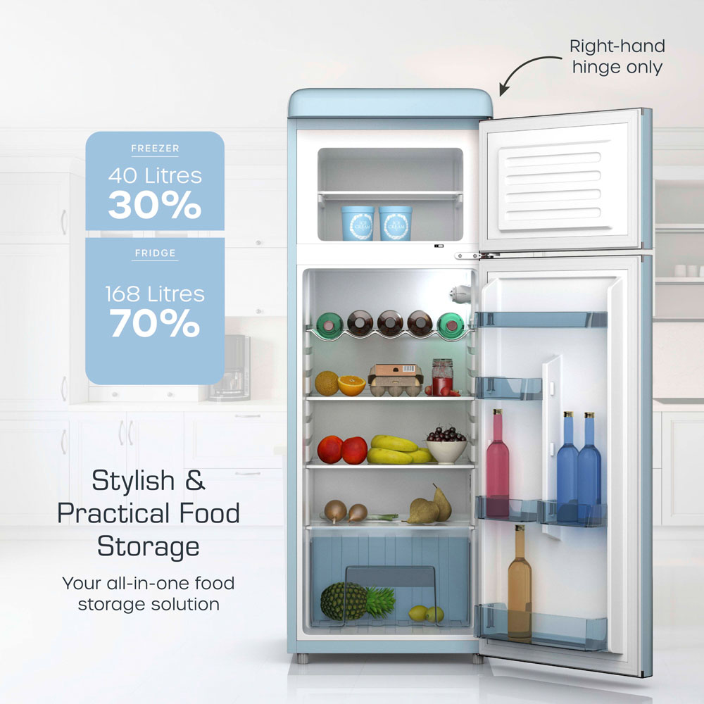 Swan Retro SR11010BLNE Blue 70/30 Compact 208L Top Mounted Fridge Freezer Image 3