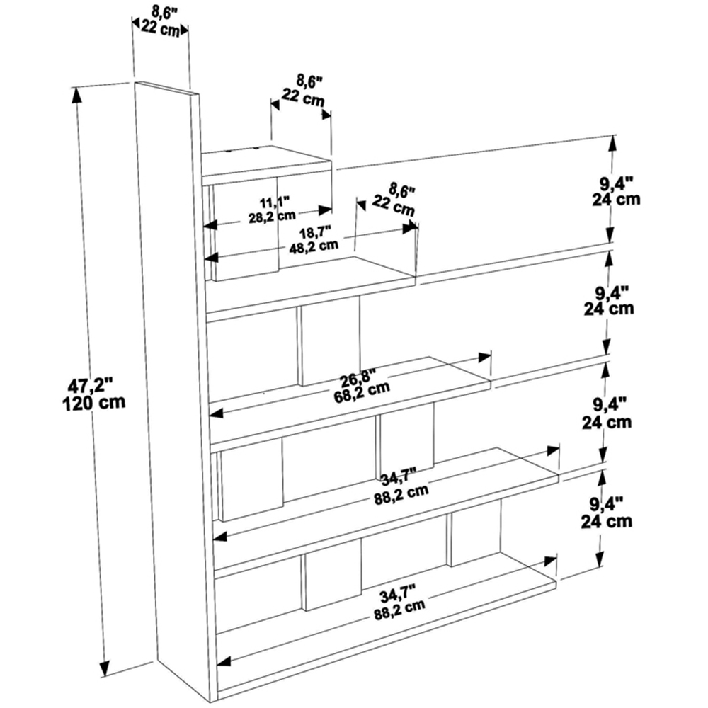 Decorotika Echo Modern 5 Shelf White Ladder Bookcase Image 6