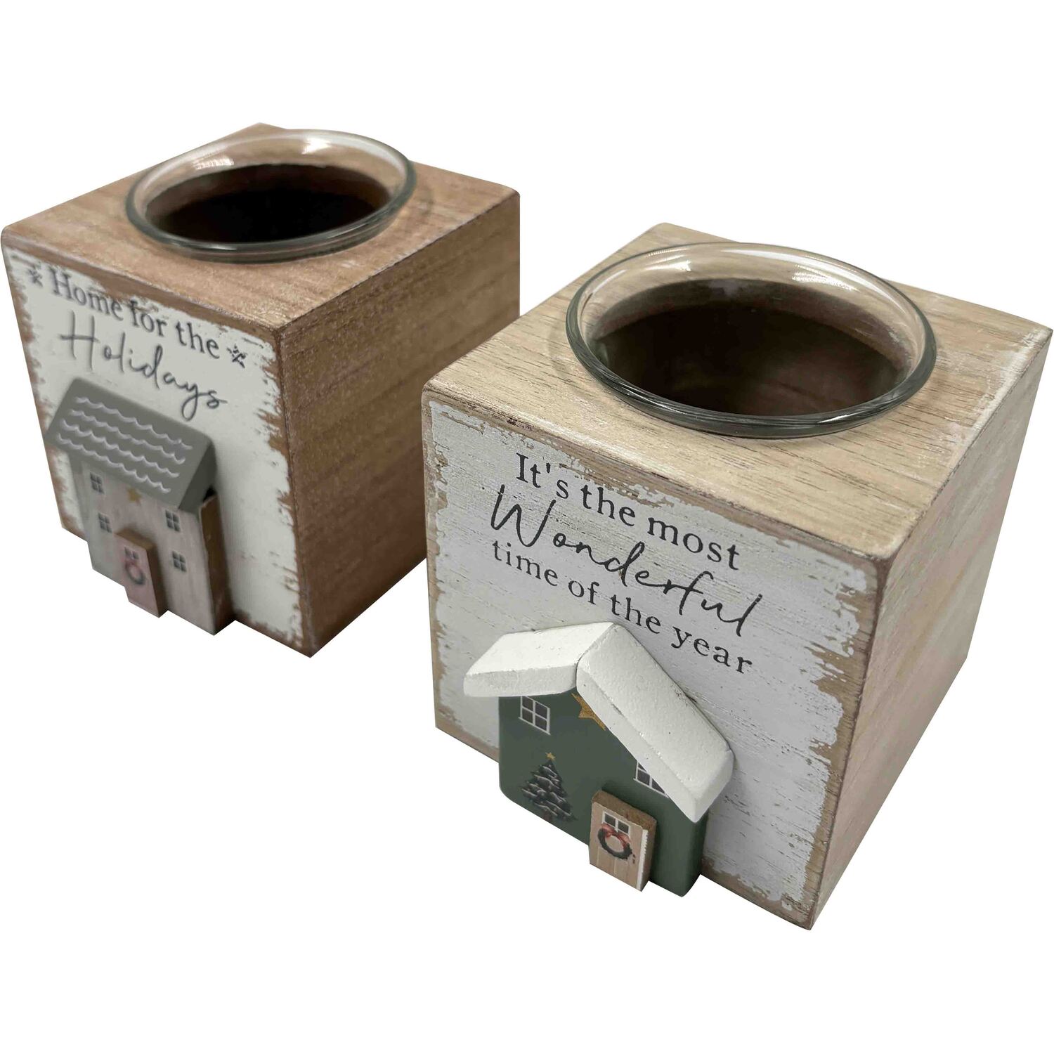 Cosy Home Christmas Wooden Candle Holder - Neutral Image 2