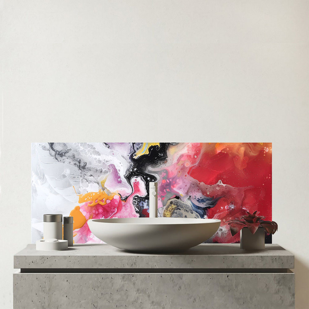 Warren Reed Designer Explosive Colour Cascade Glass Bathroom Splashback 25 x 60cm Image 1
