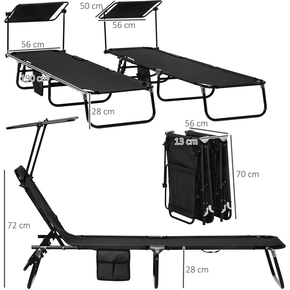 Outsunny Set of 2 Black Mesh Folding Chaise Lounge Pool Chairs Image 7