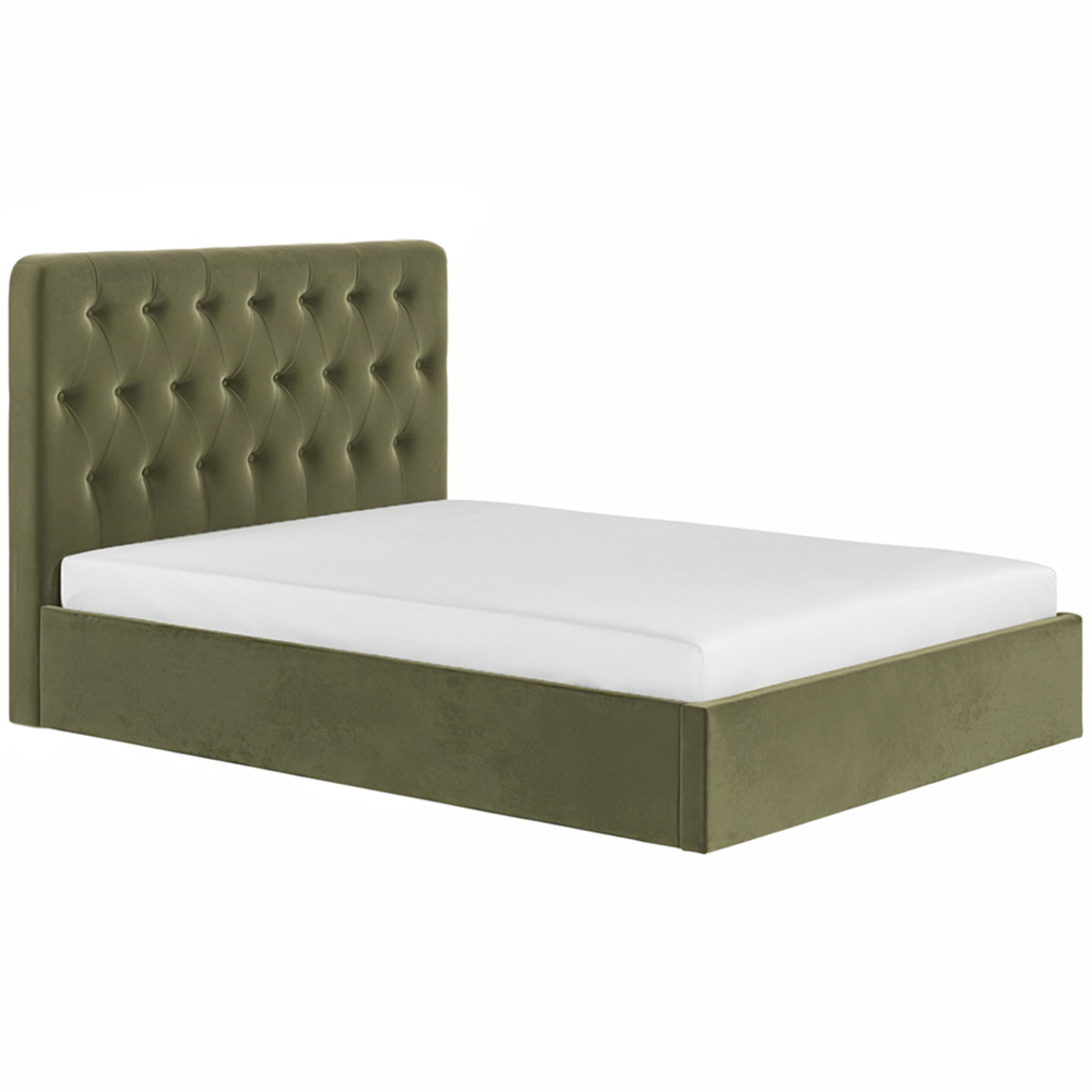 Flair Marley King Size Green Velvet Fabric Ottoman Bed with Buttoned Headboard Image 2