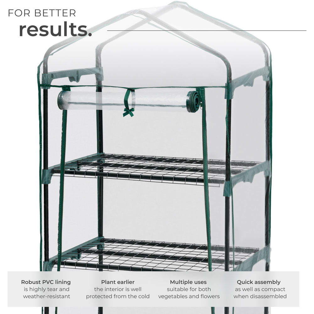 tectake 3 Shelf 1.6 x 2.2ft Greenhouse with Tarpaulin Cover and Wheels Image 3