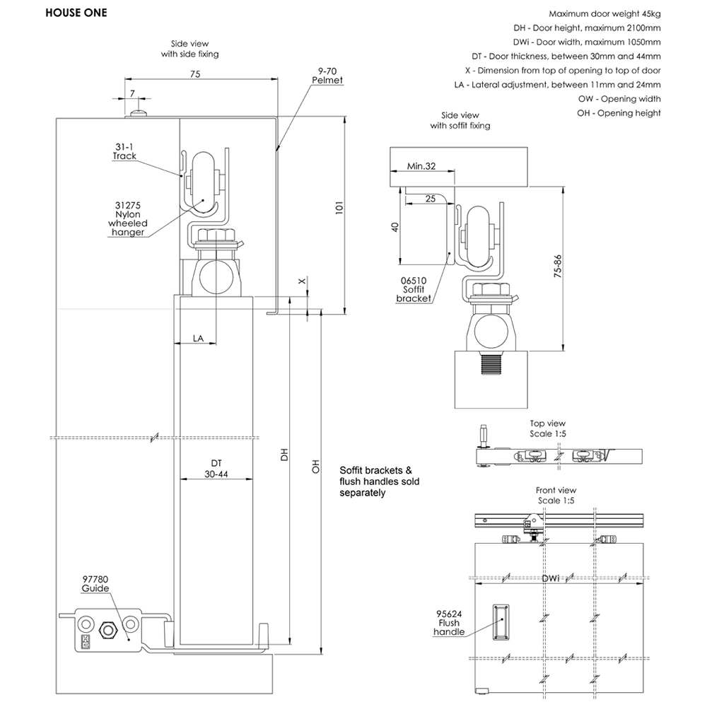 Coburn House One Single Door Sliding Entrance Door Track Fixing Kit 900-1050mm Image 5