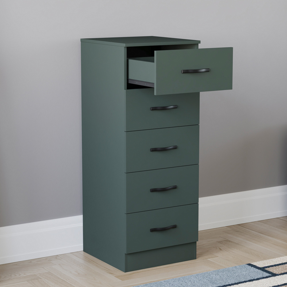 Vida Designs Riano 5 Drawer Jasper Green Narrow Chest of Drawers Image 4