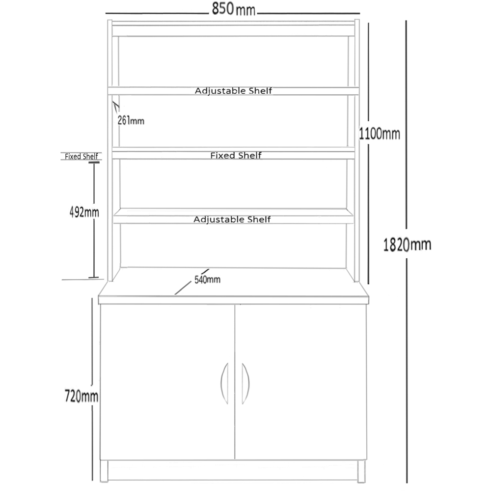 R White Cabinets 2 Door 6 Shelf Brown Desk Height Wide Cupboard with Hutch Image 5