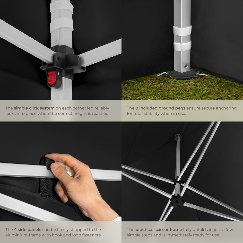 tectake Olivia 3 x 3m Black Aluminium Frame Gazebo with 4 Aide Panels Image 5