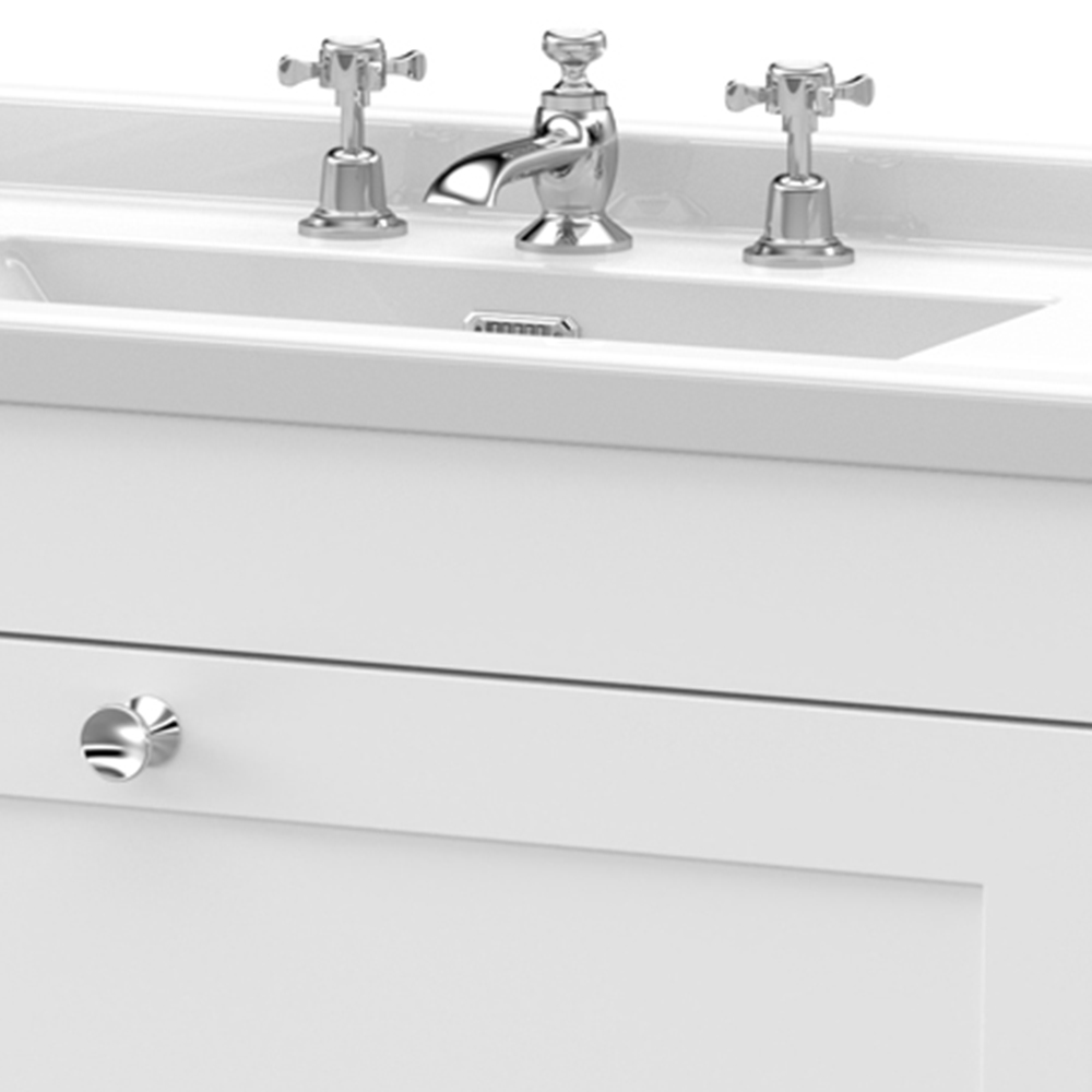 nuie Classique Single Drawer Satin White Wall Hung Unit and 3 Tap Hole Fireclay Basin 800mm Image 2