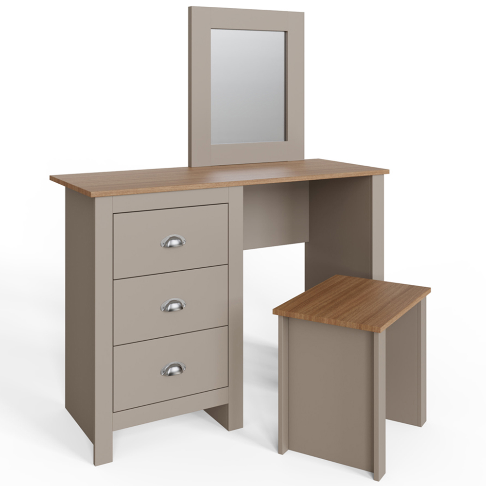 GFW Lancaster 3 Drawer Grey Dressing Table Set with Mirror Image 3