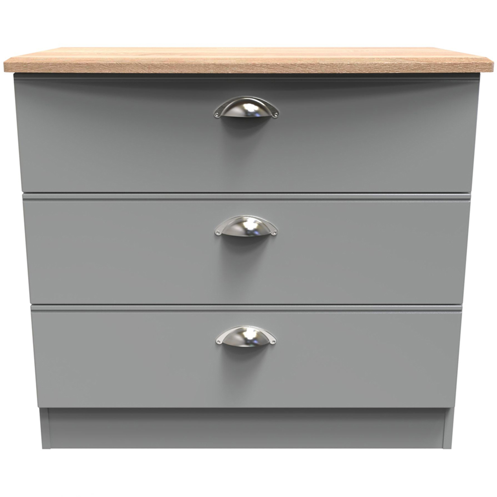 Crowndale Victoria 3 Drawer Dusk Grey and Oak Chest of Drawer Image 2