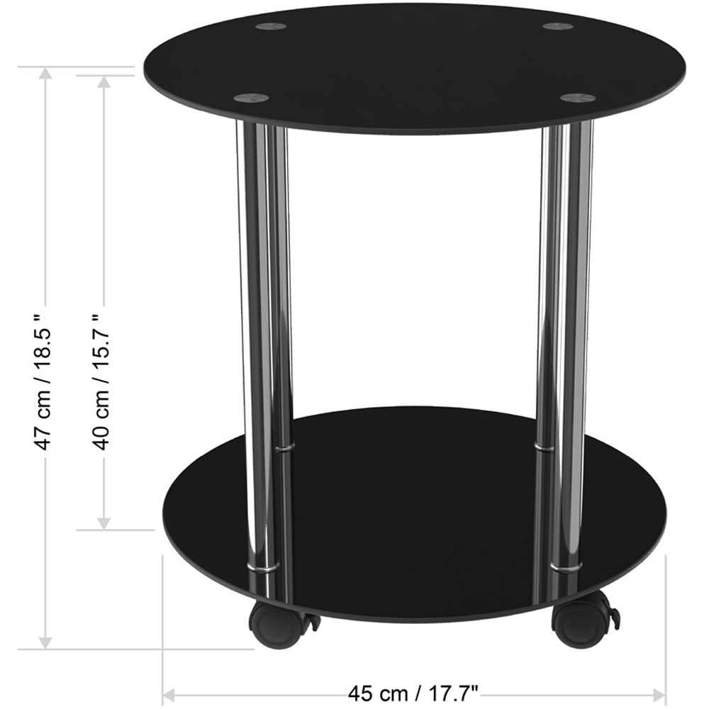 AVF Black Glass and Chrome Round Lamp Table with Wheels Image 8