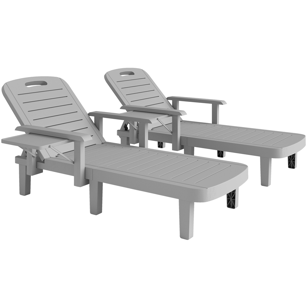 Outsunny Set of 2 Light Grey Resin Sun Lounger with Side Table Image 2