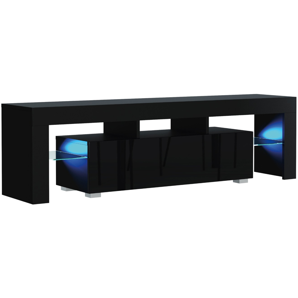 Creative Furniture Aria Black and Black Gloss Single Door 3 Shelf TV Unit with LED Image 2