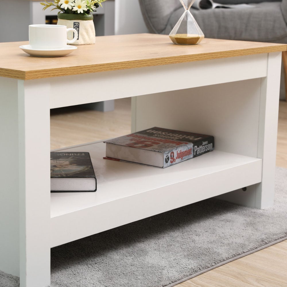 FurnitureHMD Single Shelf White and Oak Effect Wooden Coffee Table Image 3
