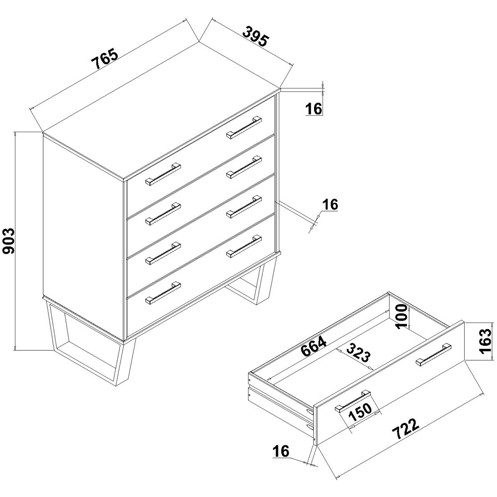 Core Products Texas 4 Drawer Grey Waxed Pine Chest of Drawers Image 6