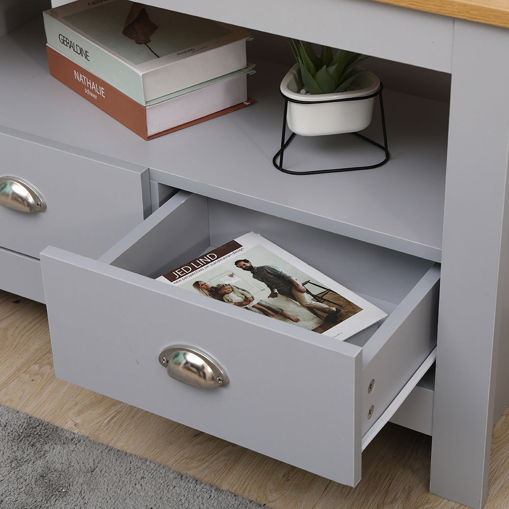 FurnitureHMD 2 Drawer Single Shelf Grey and Oak Effect Wooden Corner TV Unit Image 6