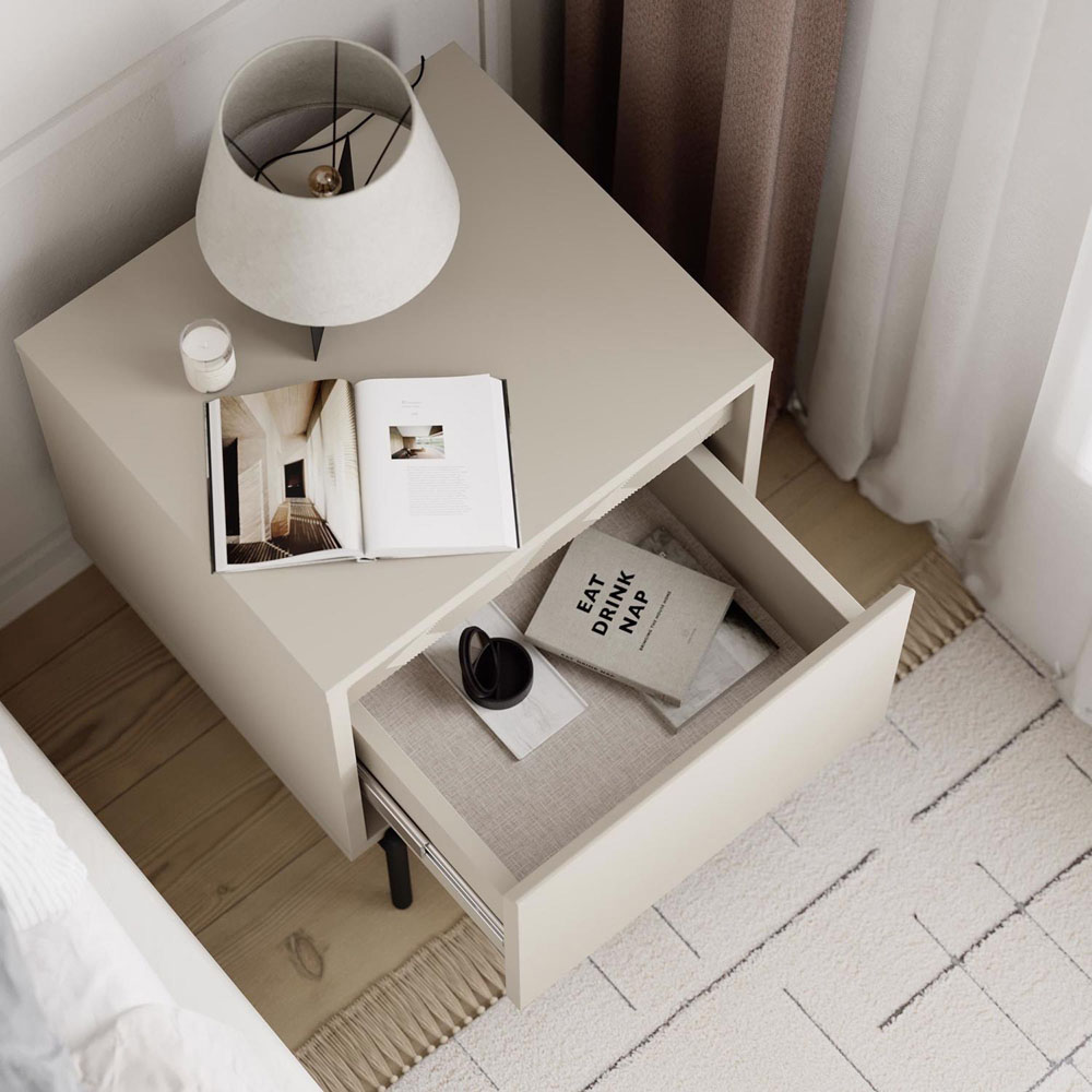 FWStyle Mott Single Drawer Sandstone Artex Detailed Bedside Table Image 5
