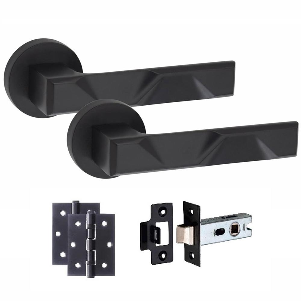 Golden Grace Matt Black Modern Nova Door Handle Set 6 Pack Image 2