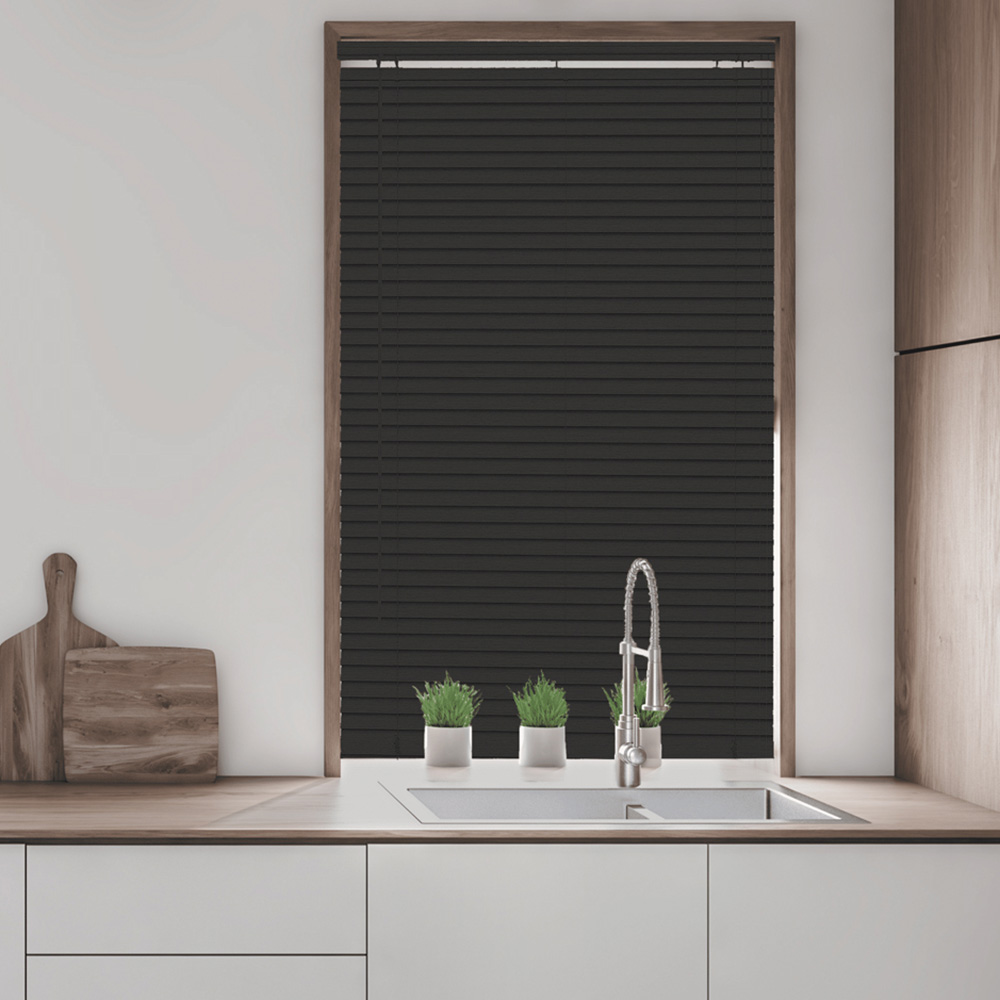 Caecus Wood Grain Effect PVC Long Drop Venetian Blind Black 180 x 210cm Image 2