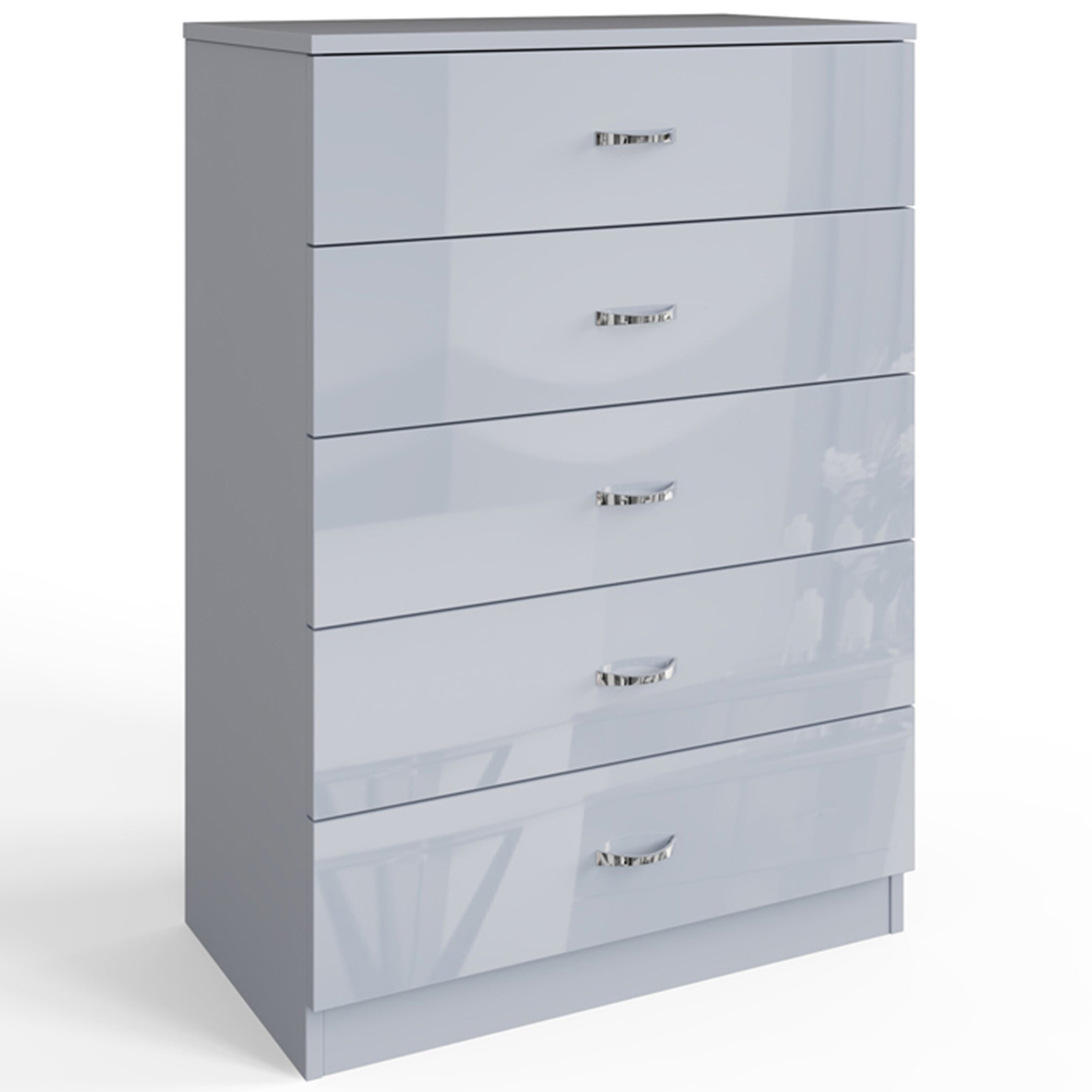 FWStyle Chilton 5 Drawer Grey Gloss Chest of Drawers Image 2