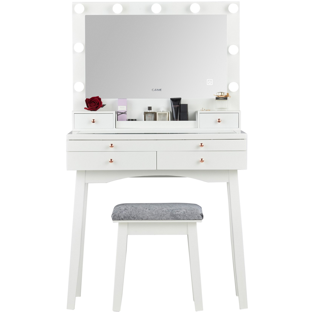 CARME Home Taylor 4 Drawer White LED Mirror Hollywood Dressing Table Set Image 2