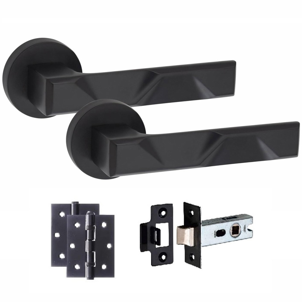 Golden Grace Matt Black Modern Nova Door Handle Set 4 Pack Image 2
