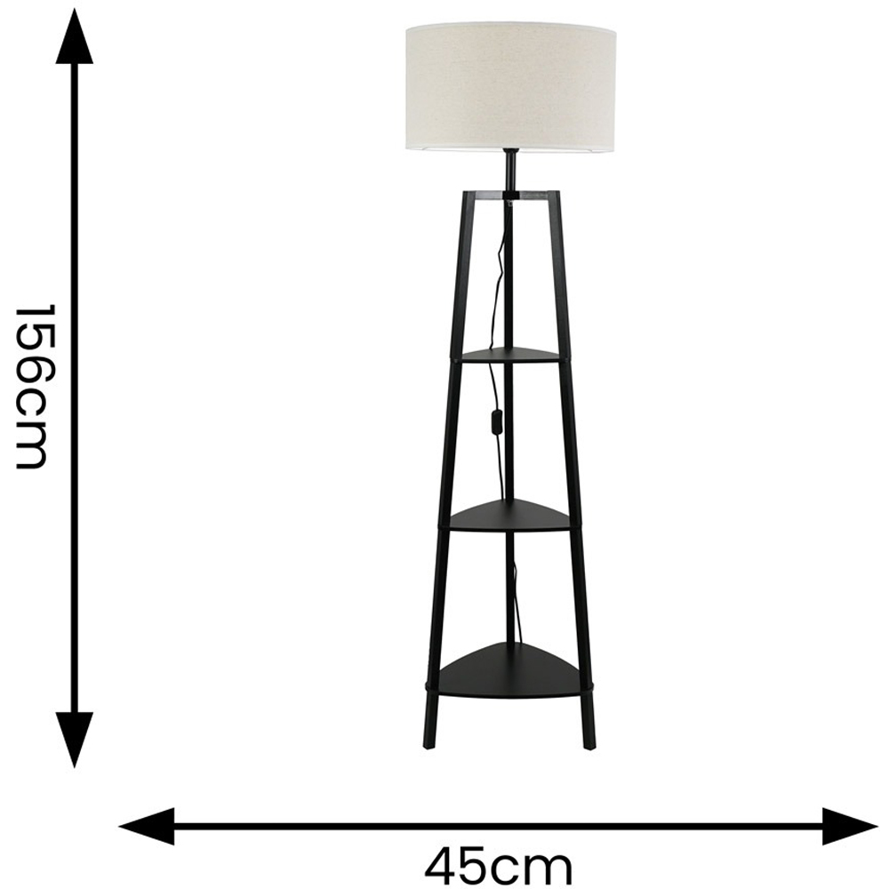 ValueLights Hiru Black 3 Shelf White Trim Linen Shade Floor Lamp with Bulb Image 7