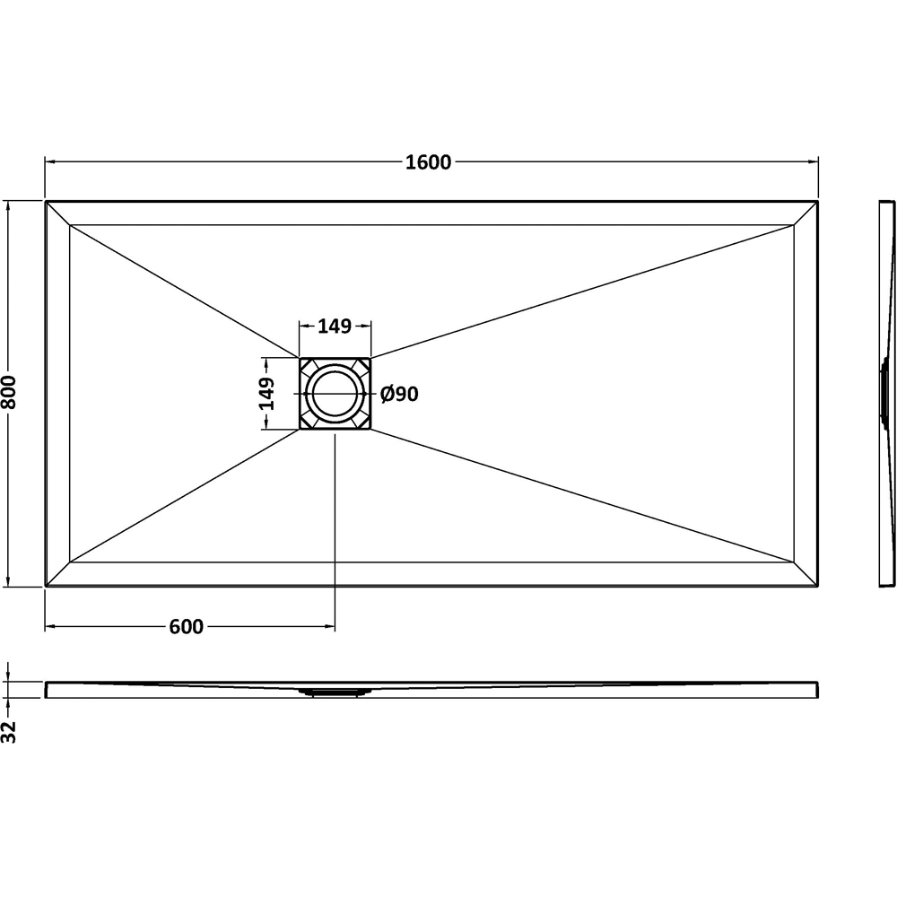 nuie Slate White Rectangular Shower Tray 1600 x 800mm Image 2