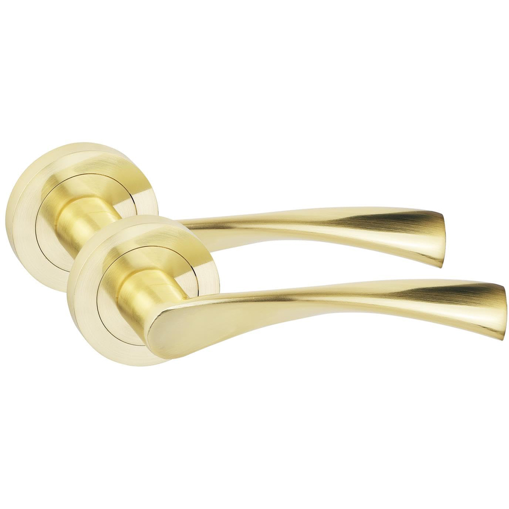 Golden Grace Satin Brass Astrid Door Handle Set with Spindle and Fixing 4 Pack Image 3