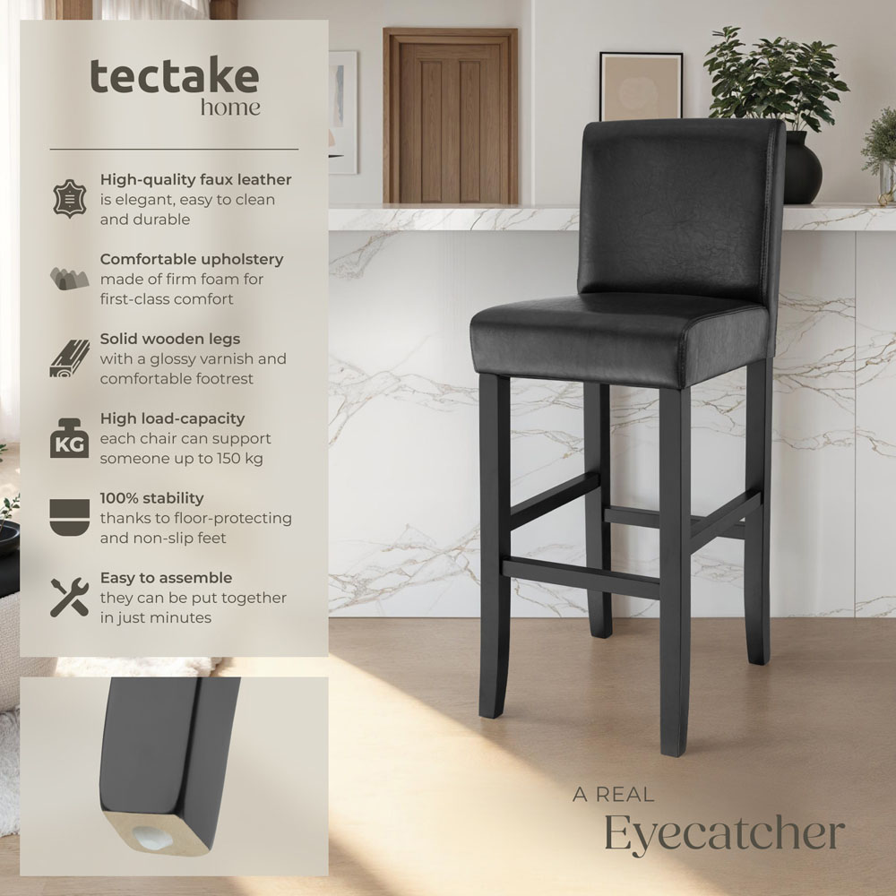 Tectake Black Leather Padded Bar Stool Image 6