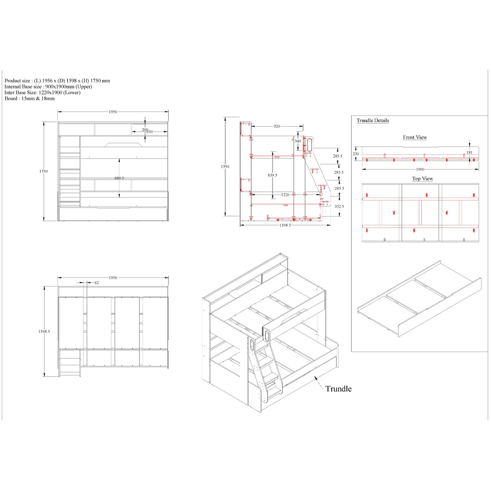 Flair Interstellar Triple Grey Bunk Bed Image 8