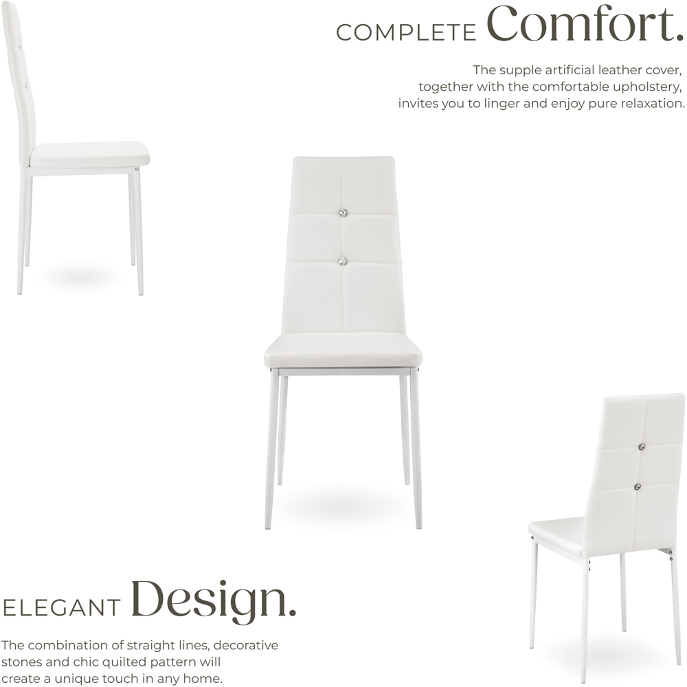 tectake Set of 8 White Rhinestone Highlight Dining Chairs Image 5